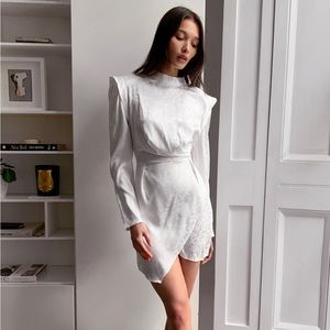 White high neck long sleeve mini dress
